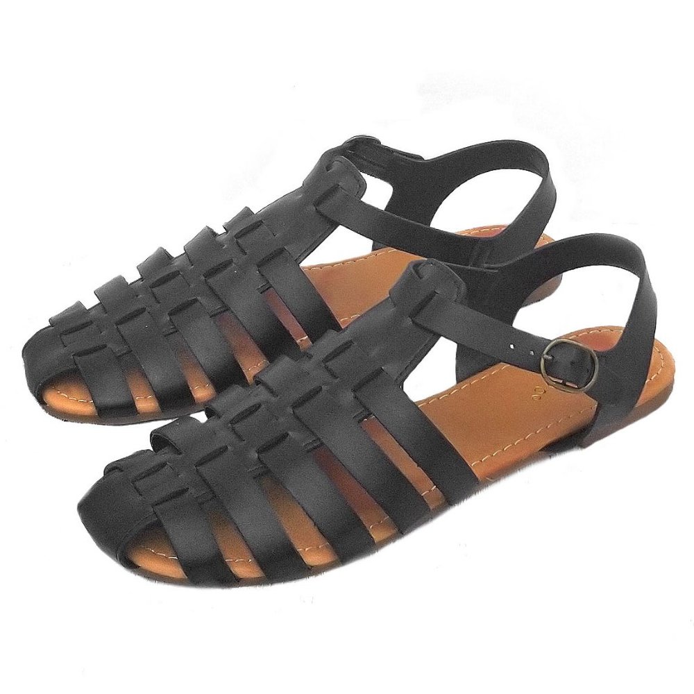 New Black Woven Caged Huarache Sandals